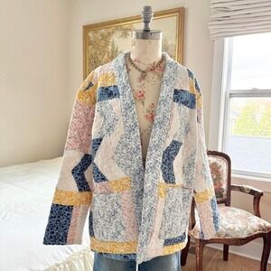 style and co quilted patch jacket size medium 90s cozy patchwork cottagecore